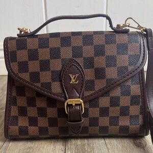 Louis Vuitton Damier Ebene Mini Top Handle Crossbody Bag Red Interior